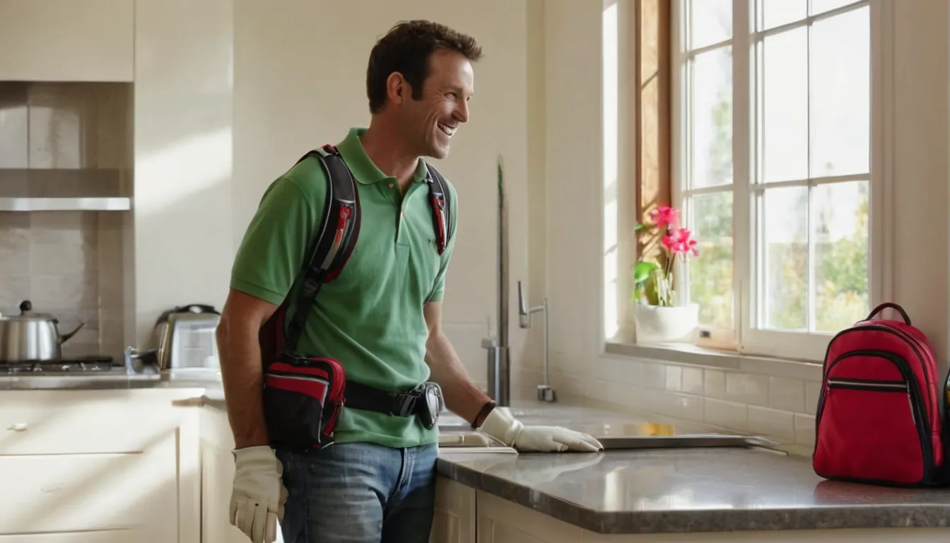 Friendly local pest control provider talking with a homeowner in a bright kitchen in Maryland Heights